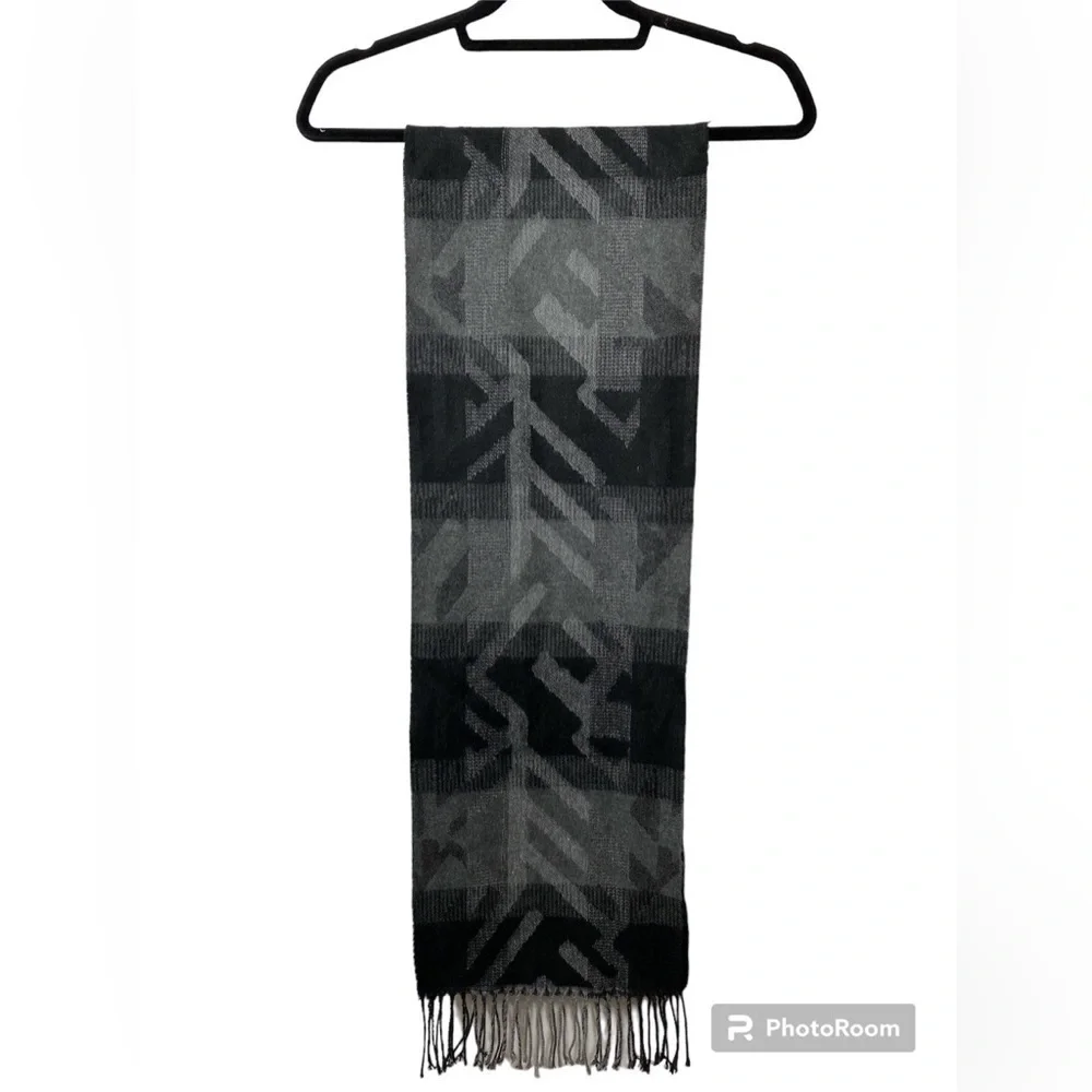 Cejon scarf Made In Italy Unisex Gray black Plaid with design Fringed Scarf C-04